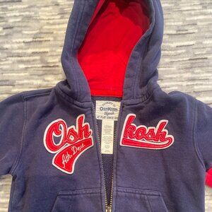 OshKosh B'Gosh Toddler Boys Hoodie Jacket Size 2T Kids Navy Blue Full Zip New